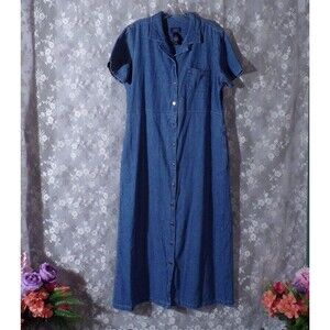 Vintage 90s Denim Maxi Dress Size XL 1990s Crazy Horse Praire Cottage Western